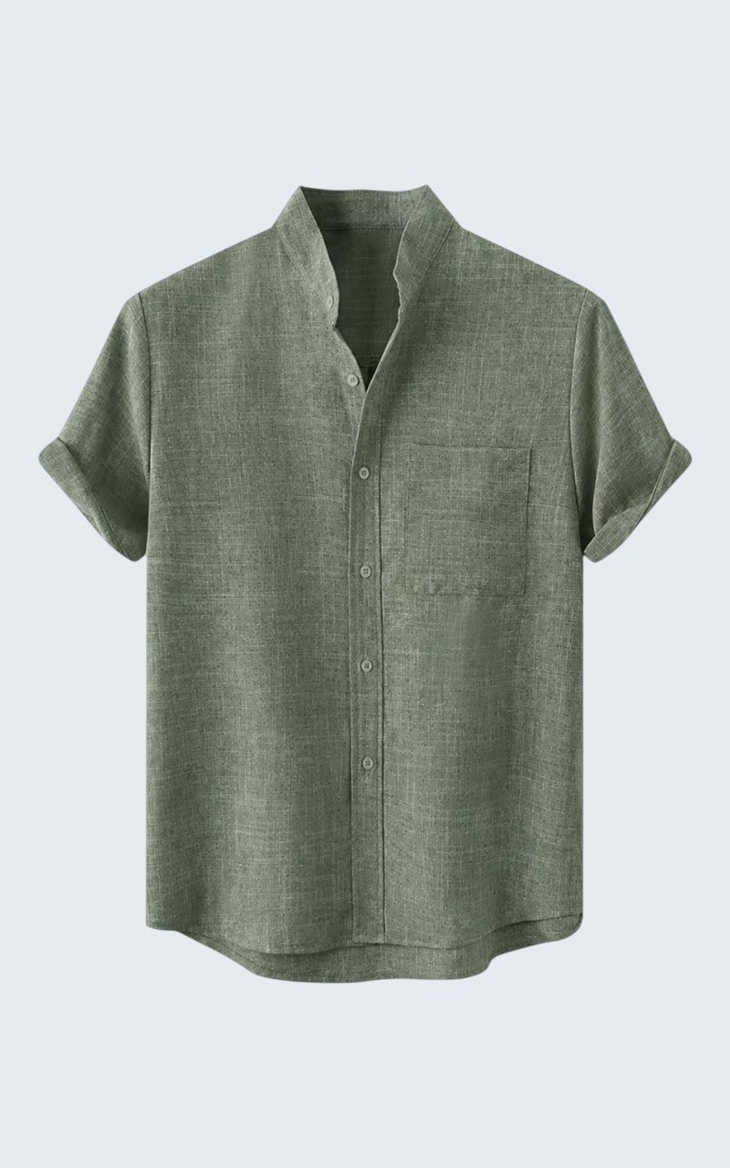 Coastal Linen Mandarin Collar Shirt