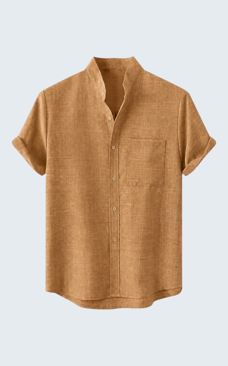 Coastal Linen Mandarin Collar Shirt