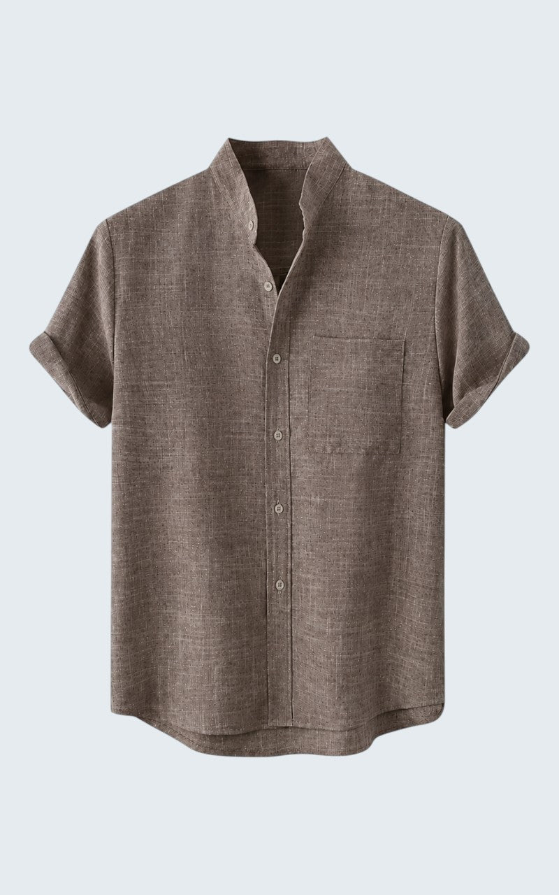 Coastal Linen Mandarin Collar Shirt
