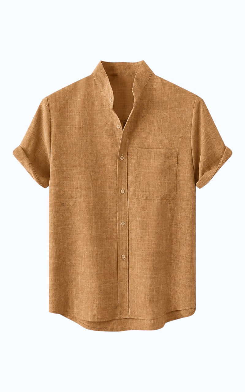 Coastal Linen Mandarin Collar Shirt