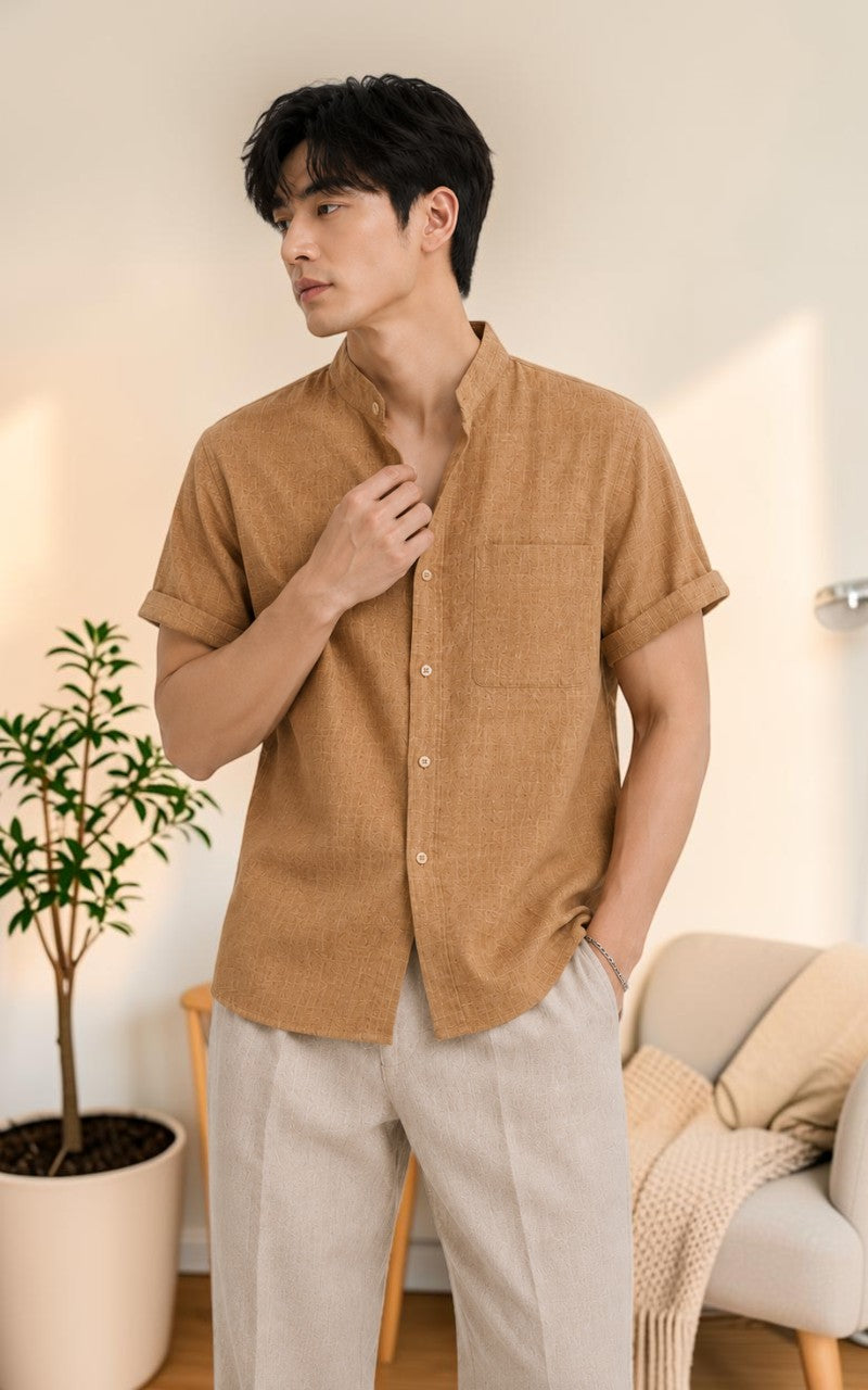 Coastal Linen Mandarin Collar Shirt