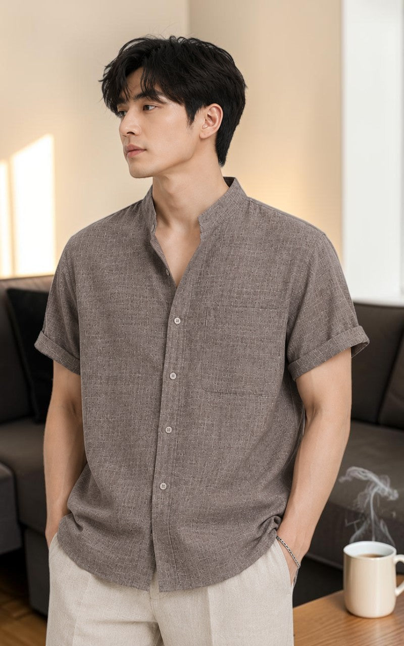 Coastal Linen Mandarin Collar Shirt