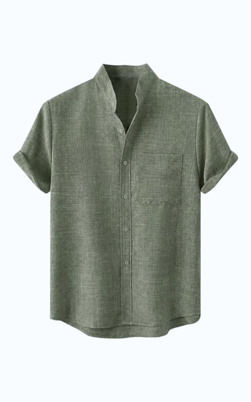 Coastal Linen Mandarin Collar Shirt