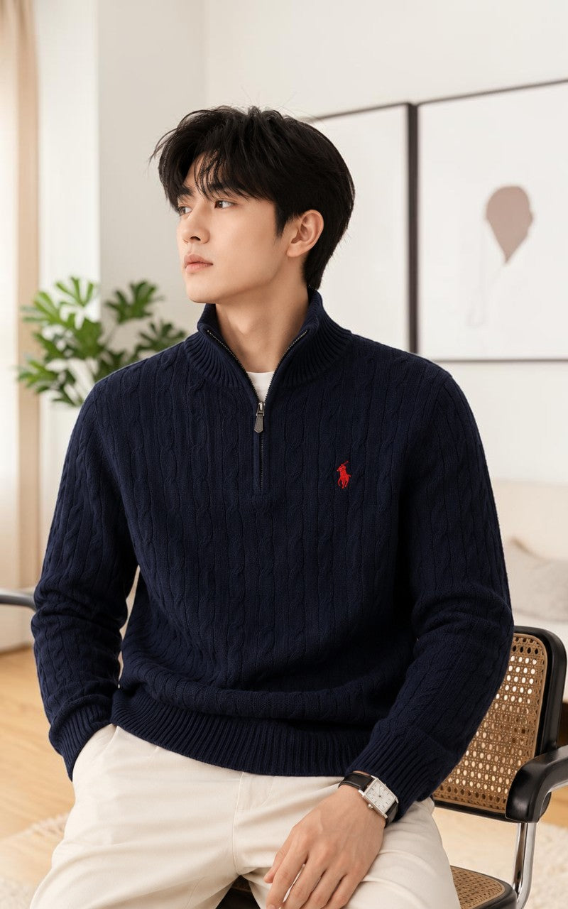 Heritage Embroidered Half-Zip Knit Sweater