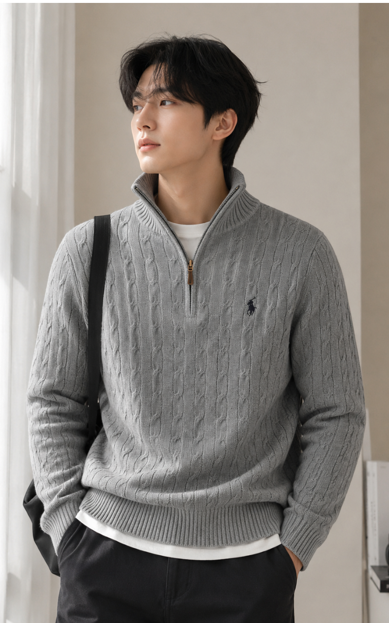 Heritage Embroidered Half-Zip Knit Sweater
