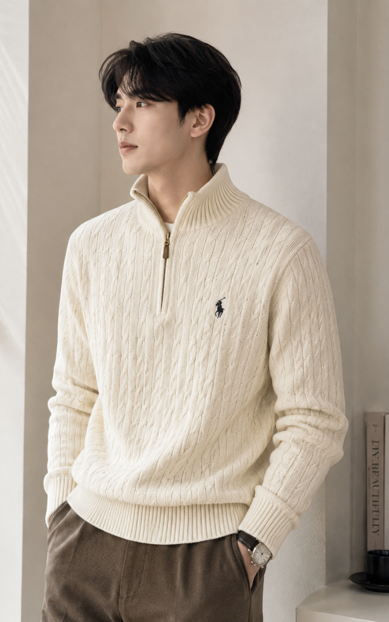 Heritage Embroidered Half-Zip Knit Sweater