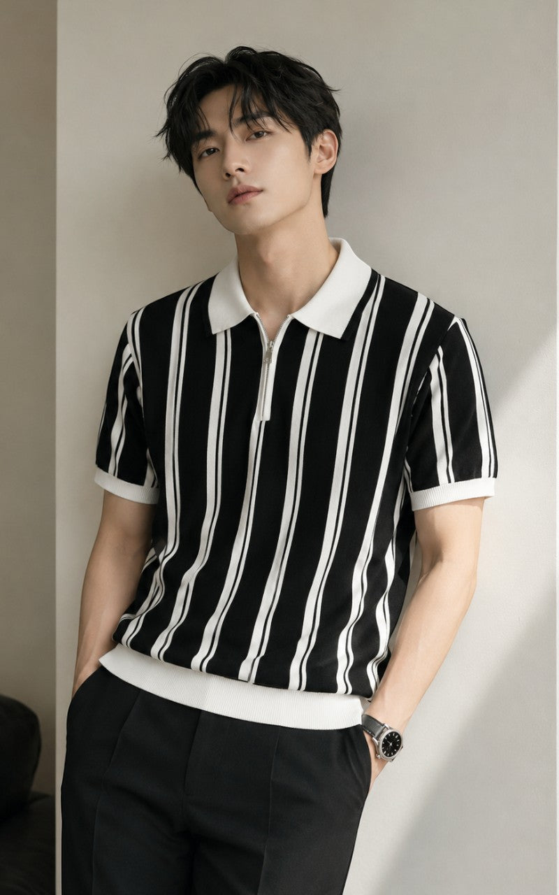 Monaco Stripe Knit Polo Shirt