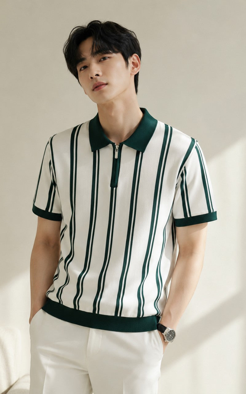 Monaco Stripe Knit Polo Shirt