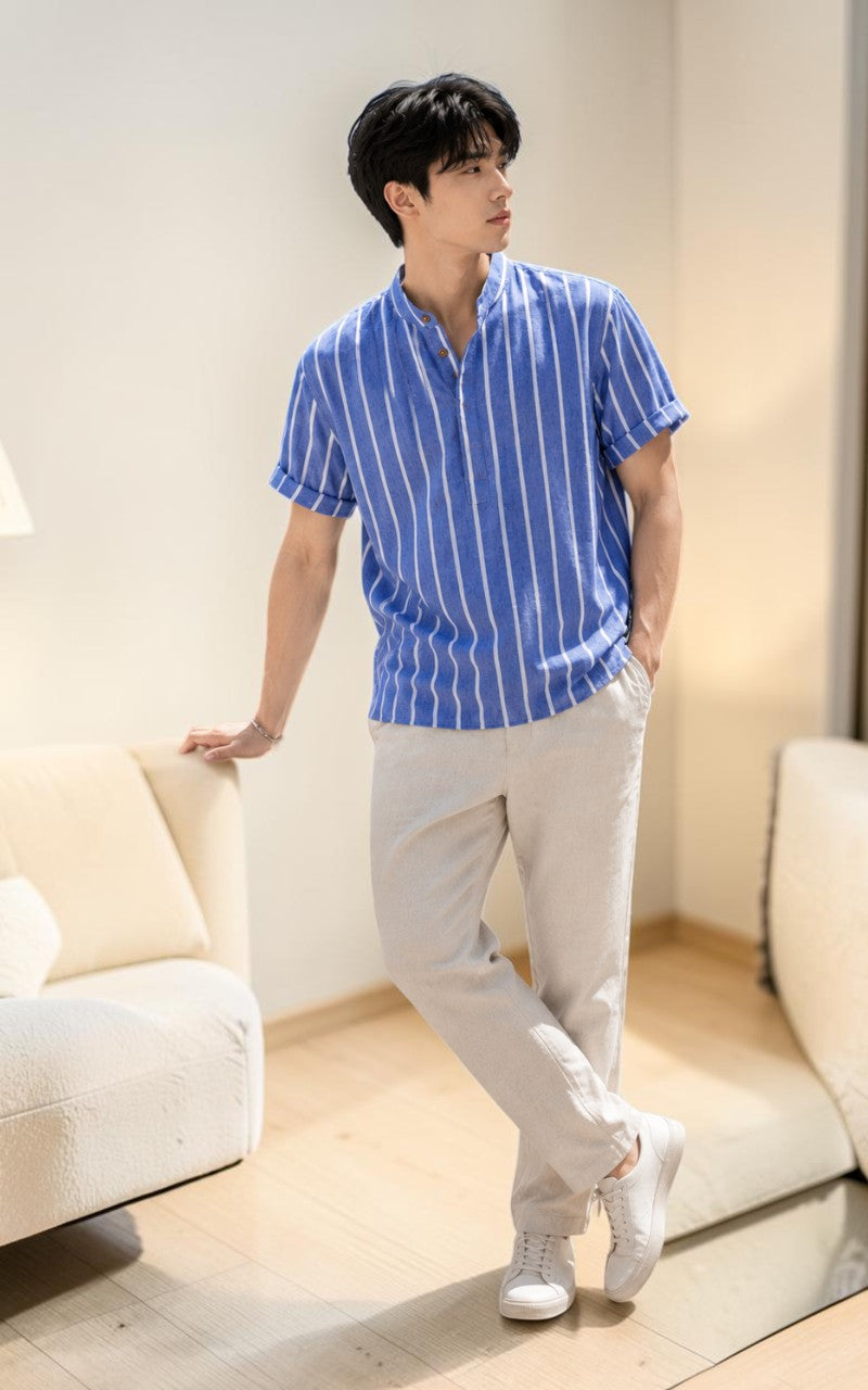 Summer Stripe Button Shirt – Lightweight Casual Short Sleeve (Standard Fit)