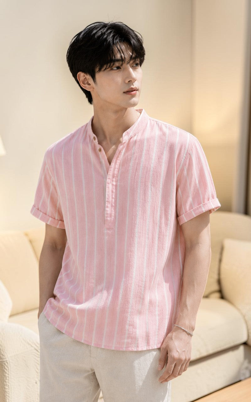 Summer Stripe Button Shirt – Lightweight Casual Short Sleeve (Standard Fit)