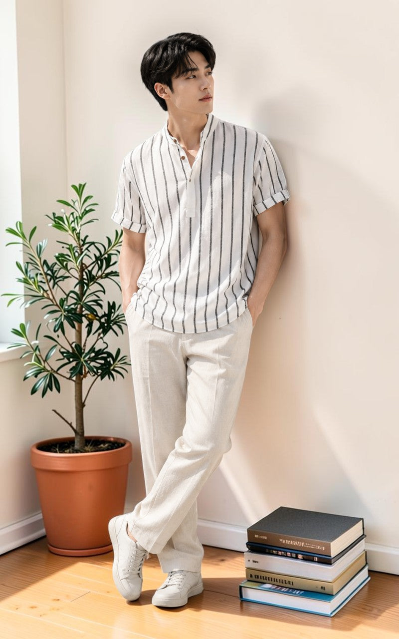 Summer Stripe Button Shirt – Lightweight Casual Short Sleeve (Standard Fit)